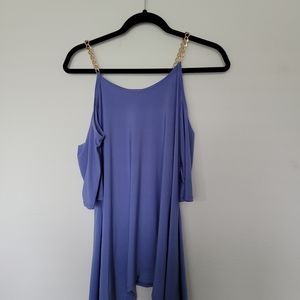 Periwinkle Cold Shoulder Top with Gold Chain Strap